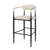 Set of 2 Bar Stool Ergonomic Counter Stools Upholstered Dining Chairs with Padded Seat & Gold Arm, Beige