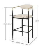 Set of 2 Bar Stool Ergonomic Counter Stools Upholstered Dining Chairs with Padded Seat & Gold Arm, Beige