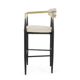 Set of 2 Bar Stool Ergonomic Counter Stools Upholstered Dining Chairs with Padded Seat & Gold Arm, Beige