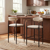 Set of 2 Bar Stool Ergonomic Counter Stools Upholstered Dining Chairs with Padded Seat & Gold Arm, Beige