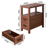 Wood End Table Nightstand, Side Table with 2 Drawers, USB Ports & Outlets for Living Room, Bedroom