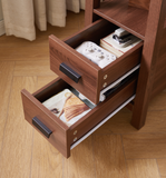 Wood End Table Nightstand, Side Table with 2 Drawers, USB Ports & Outlets for Living Room, Bedroom
