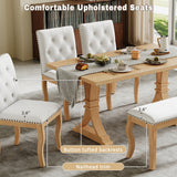 6-Piece Dining Table Set for 6, Large Family Kitchen Table with 4 Padded Dining Chairs & Bench, Button Tufted&Nailhead Trim, Natural