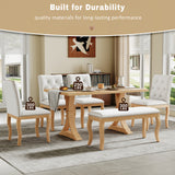 6-Piece Dining Table Set for 6, Large Family Kitchen Table with 4 Padded Dining Chairs & Bench, Button Tufted&Nailhead Trim, Natural