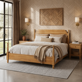 King Platform Bed Frame with Solid Wood Turned Legs, Noise Free Vintage Farmhouse Bed, Teak Brown