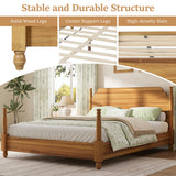 King Platform Bed Frame with Solid Wood Turned Legs, Noise Free Vintage Farmhouse Bed, Teak Brown