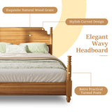 King Platform Bed Frame with Solid Wood Turned Legs, Noise Free Vintage Farmhouse Bed, Teak Brown