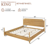 King Platform Bed Frame with Solid Wood Turned Legs, Noise Free Vintage Farmhouse Bed, Teak Brown
