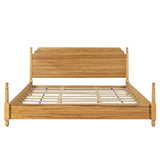 King Platform Bed Frame with Solid Wood Turned Legs, Noise Free Vintage Farmhouse Bed, Teak Brown