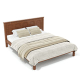 Queen Size Platform Bed Frame with Tall Headboard, Solid Bamboo Bed, Warm Brown