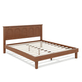 Queen Size Platform Bed Frame with Tall Headboard, Solid Bamboo Bed, Warm Brown