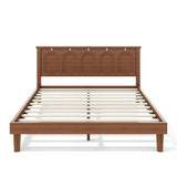 Queen Size Platform Bed Frame with Tall Headboard, Solid Bamboo Bed, Warm Brown