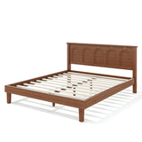 Queen Size Platform Bed Frame with Tall Headboard, Solid Bamboo Bed, Warm Brown