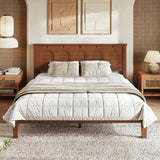 Queen Size Platform Bed Frame with Tall Headboard, Solid Bamboo Bed, Warm Brown