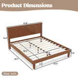 Queen Size Platform Bed Frame with Tall Headboard, Solid Bamboo Bed, Warm Brown