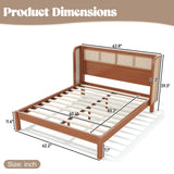 Queen Size Platform Bed Frame with Rattan Headboard & Smooth Round Edge, Boho Bamboo Bed, Brown