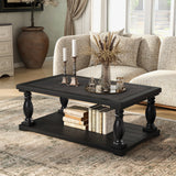 Farmhouse Rectangular Coffee Table, 2-Tier Wood Center Table Cocktail Table with Turned Spindle Legs for Living Room, Apartment