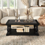 Farmhouse Rectangular Coffee Table, 2-Tier Wood Center Table Cocktail Table with Turned Spindle Legs for Living Room, Apartment