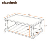 Farmhouse Rectangular Coffee Table, 2-Tier Wood Center Table Cocktail Table with Turned Spindle Legs for Living Room, Apartment