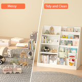 Wood Kids Bookshelf Toddler Toy Storage Organizer Bookcase Display Stand for Kids Room, Playroom, Nursery, White
