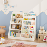 Wood Kids Bookshelf Toddler Toy Storage Organizer Bookcase Display Stand for Kids Room, Playroom, Nursery, White