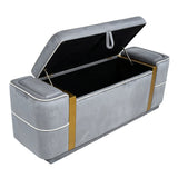 47.2" Velvet Upholstered Storage Bench Ottoman End of Bed Bech with Metal Accent Strips for Living Room, Bedroom & Entryway