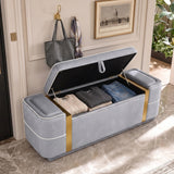 47.2" Velvet Upholstered Storage Bench Ottoman End of Bed Bech with Metal Accent Strips for Living Room, Bedroom & Entryway