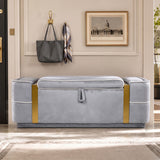 47.2" Velvet Upholstered Storage Bench Ottoman End of Bed Bech with Metal Accent Strips for Living Room, Bedroom & Entryway