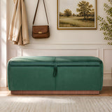 47.2" Velvet Storage Bench Ottoman, Bed End Bench Entryway Shoe Bench with Wood Base & Pull Tab for Living Room, Bedroom