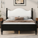 Queen Solid Wood Platform Bed Mid-Century Modern Bed with Curved Upholstered Headboard