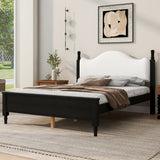 Queen Solid Wood Platform Bed Mid-Century Modern Bed with Curved Upholstered Headboard