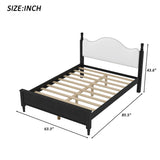 Queen Solid Wood Platform Bed Mid-Century Modern Bed with Curved Upholstered Headboard