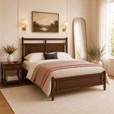 Queen Size Platform Bed Frame Mid-Century Modern Wood Bed with Open-Frame Panel Headboard & Footboard