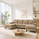 U-Shaped Sofa Dual Chaise Lounge Sofa Sleeper 4-Seat Modern Couch with Padded Armrests, Camel