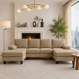 U-Shaped Sofa Dual Chaise Lounge Sofa Sleeper 4-Seat Modern Couch with Padded Armrests, Camel