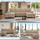 U-Shaped Sofa Dual Chaise Lounge Sofa Sleeper 4-Seat Modern Couch with Padded Armrests, Camel