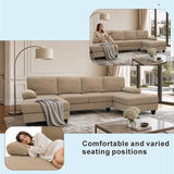 U-Shaped Sofa Dual Chaise Lounge Sofa Sleeper 4-Seat Modern Couch with Padded Armrests, Camel