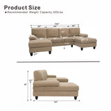 U-Shaped Sofa Dual Chaise Lounge Sofa Sleeper 4-Seat Modern Couch with Padded Armrests, Camel