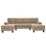 U-Shaped Sofa Dual Chaise Lounge Sofa Sleeper 4-Seat Modern Couch with Padded Armrests, Camel