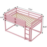 Low Twin Floor Bunk Bed, Wooden Loft Bed Frame with Ladder, Guardrails & Front Storage Shelf for Kids & Juniors