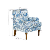 Floral Accent Chair with Solid Wood Legs&Nailhead Trim, Comfy Upholstered Reading Chair Farmhouse Vintage Armchair, Blue