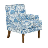 Floral Accent Chair with Solid Wood Legs&Nailhead Trim, Comfy Upholstered Reading Chair Farmhouse Vintage Armchair, Blue