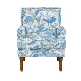Floral Accent Chair with Solid Wood Legs&Nailhead Trim, Comfy Upholstered Reading Chair Farmhouse Vintage Armchair, Blue