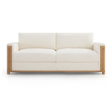 80" Modern Boucle Sofa Couch Organic Loveseat Sofa with Woven Cane Arms & Rubberwood Frame for Living Room & Apartment