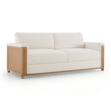 80" Modern Boucle Sofa Couch Organic Loveseat Sofa with Woven Cane Arms & Rubberwood Frame for Living Room & Apartment