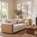 80" Modern Boucle Sofa Couch Organic Loveseat Sofa with Woven Cane Arms & Rubberwood Frame for Living Room & Apartment