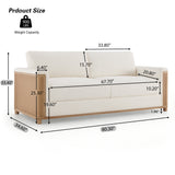 80" Modern Boucle Sofa Couch Organic Loveseat Sofa with Woven Cane Arms & Rubberwood Frame for Living Room & Apartment