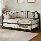 Twin Iron Daybed Sofa Bed Frame 2-in-1 Convertible Daybed with Adjustable Pop-Up Trundle