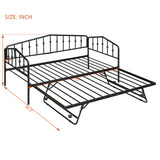 Twin Iron Daybed Sofa Bed Frame 2-in-1 Convertible Daybed with Adjustable Pop-Up Trundle