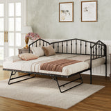 Twin Iron Daybed Sofa Bed Frame 2-in-1 Convertible Daybed with Adjustable Pop-Up Trundle